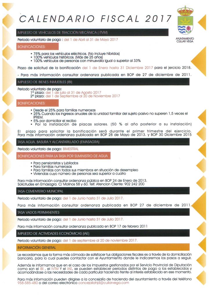 Calendario Fiscal 2017 e Información sobre Bonificaciones - Ayto ...